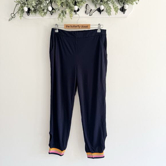 Trina Turk Plateau Jogger Pants Navy Rayon Size Large Elastic Waist 4-0612 - Picture 1 of 5